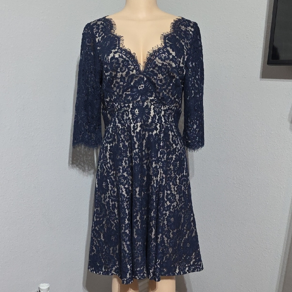 Eliza J Navy Lace with Nude Lining Dress Size12